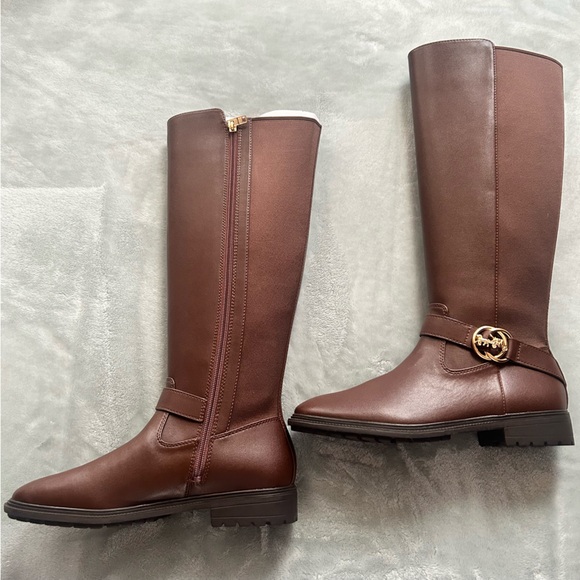 Coach Farrah Riding Boots Walnut Brown Leather Knee High Women’s 8 NEW Zip - Picture 7 of 7